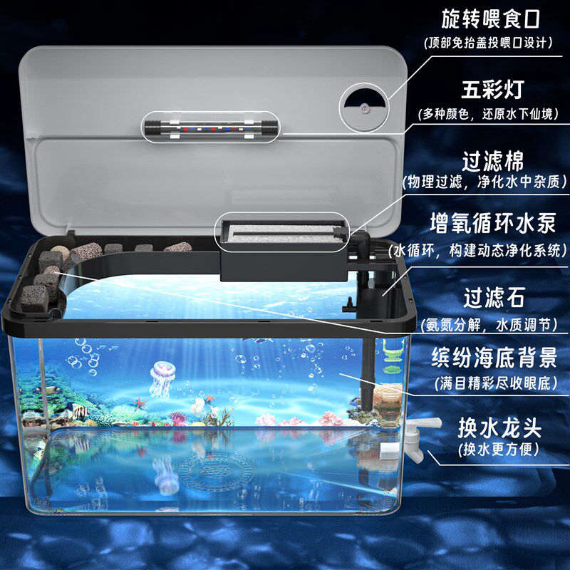 鱼缸小型客厅生态造景过滤制氧一体机2025新款家用桌面金鱼水族箱