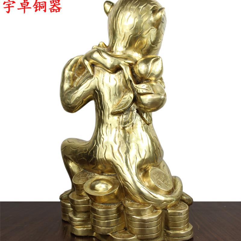 宇卓铜器铜猴子背寿桃背寿桃猴工艺品摆件纯铜猴黄铜猴