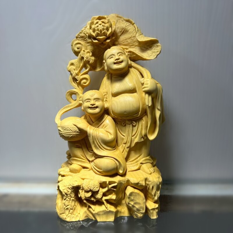 荷合二仙摆件实木雕刻百年好合婚姻新人礼祝福家居饰品玄关装饰