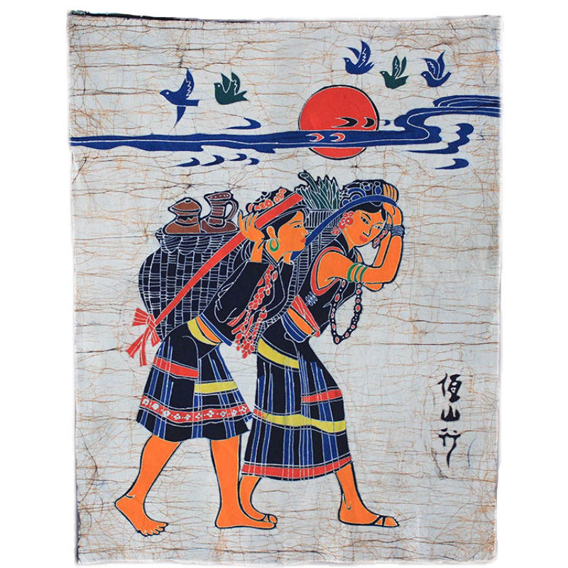 大号蜡染画佤山行云南民族特色挂画布艺壁饰背景画餐厅客厅装饰画