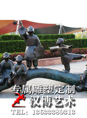放风筝人物雕塑商业街铜雕小孩嬉戏场景雕塑户外铸铜童趣童真雕像