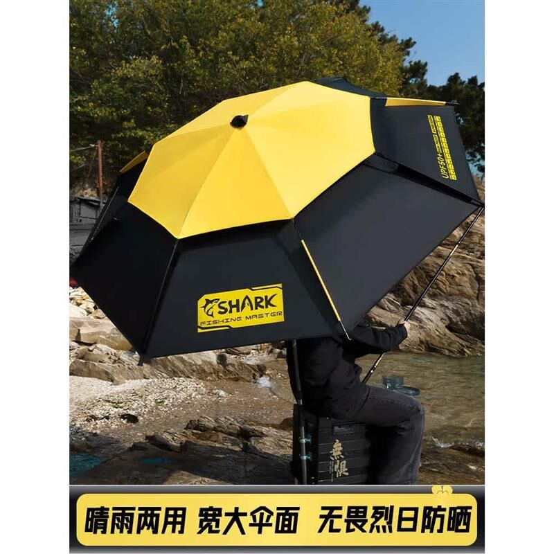 工厂直销钓鱼伞多向拐杖钓伞加厚黑胶手杖雨伞防暴雨防晒遮阳伞