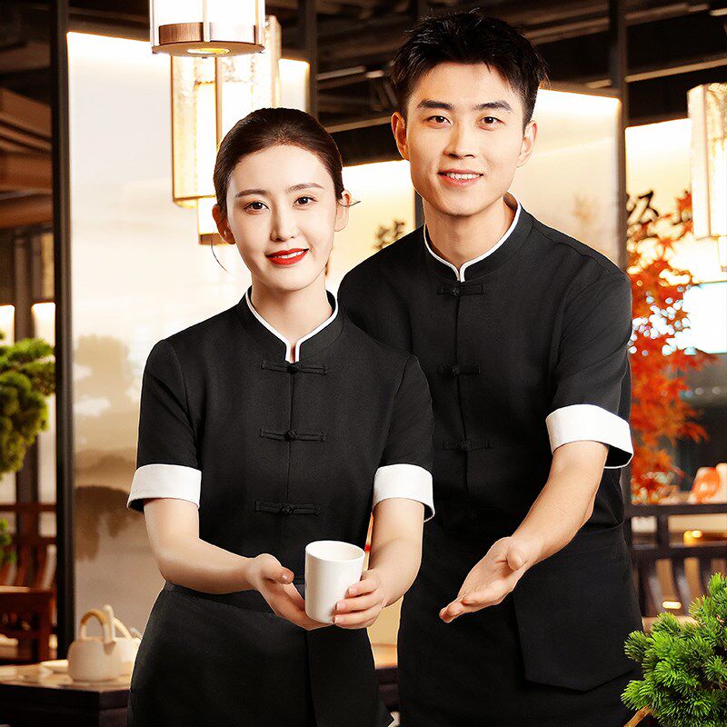 衣研堂服务员工作服女国风饭店火锅店餐厅简约小二服工装夏季短袖