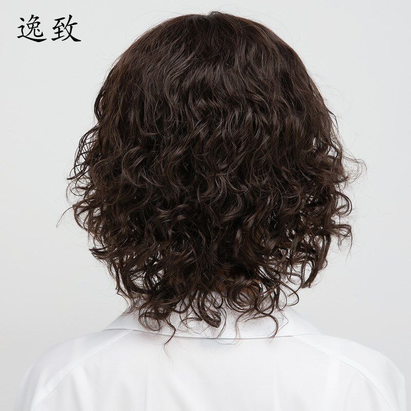 假发女真发全真人发长卷发套妈妈短发气质老人全头套造型自然时尚