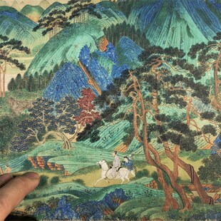 仇英《浔阳送别图卷》明代青绿山水 仿古国画高清微喷复制装饰画