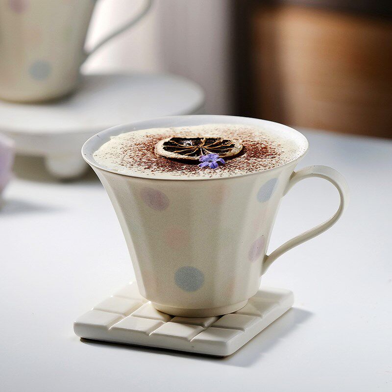 旷野集手作铃铛杯高颜值精致咖啡杯拉花景德镇水杯陶瓷波点马克杯