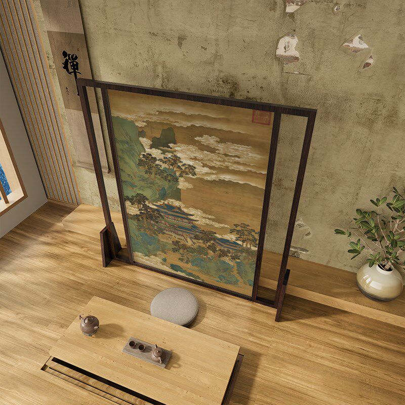 新中式可移动屏风隔断客餐厅玄关茶室酒店办公室酒店座屏国画山水