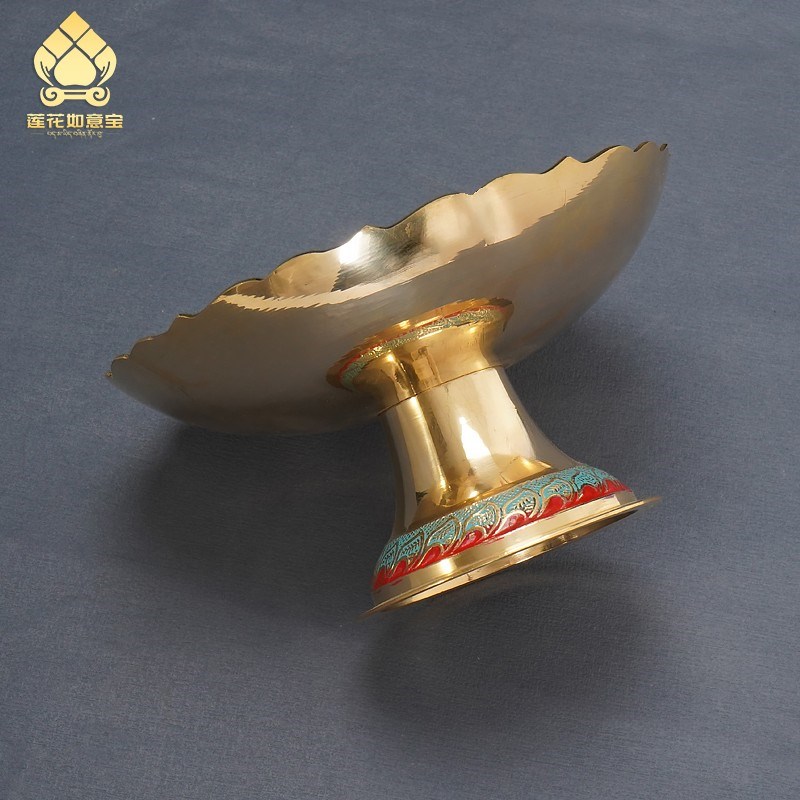 藏式家用铜果盘供盘尼泊尔西藏特色工艺品纪念品摆件新中式