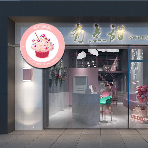 LED圆形灯箱防水双面UV软膜卡布广告牌奶茶店挂墙式门头展示牌