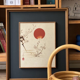 柴田是真日式新中式画中画民俗风景茶F室书房餐厅实木框国风装饰
