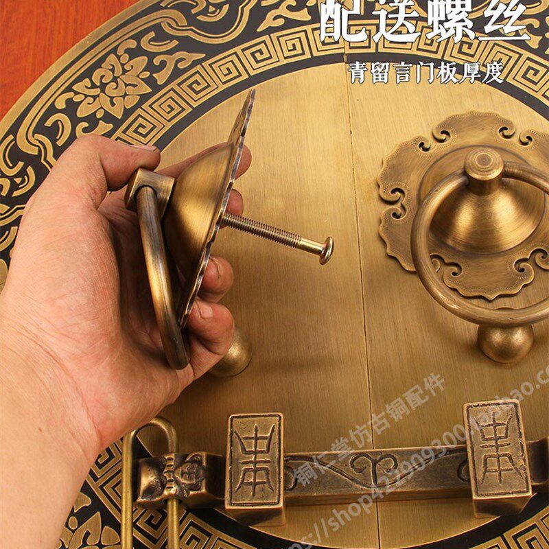 纯铜仿古大门拉手中式古典门环把手复古圆形拉环老U式门栓插销配
