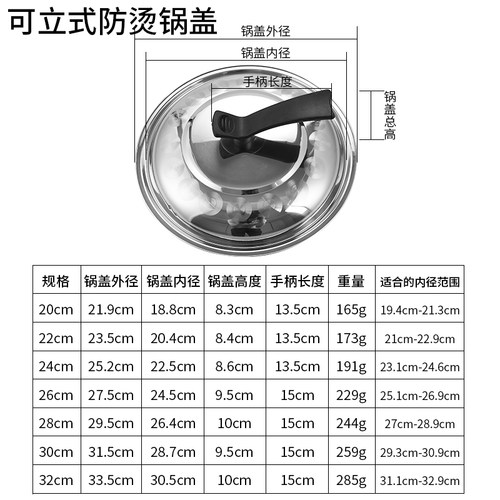 加厚不锈b钢锅盖炒锅盖汤锅圆形盖可立盖锅具配鼎盖蒸锅盖奶锅盖