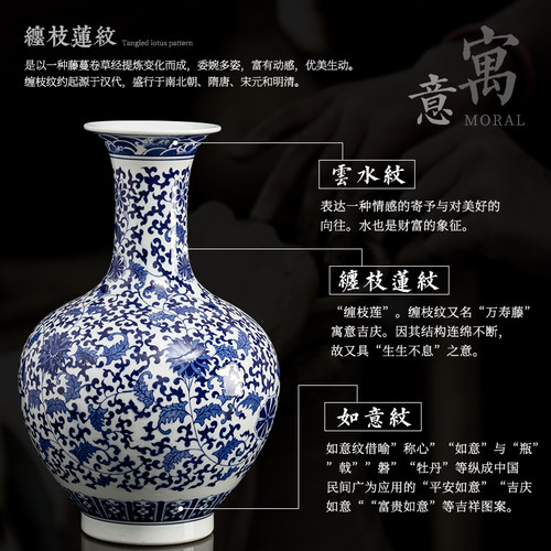 景德镇陶瓷器青花瓷花瓶大号手绘梅瓶中式插花瓶仿古瓷瓶客厅摆件