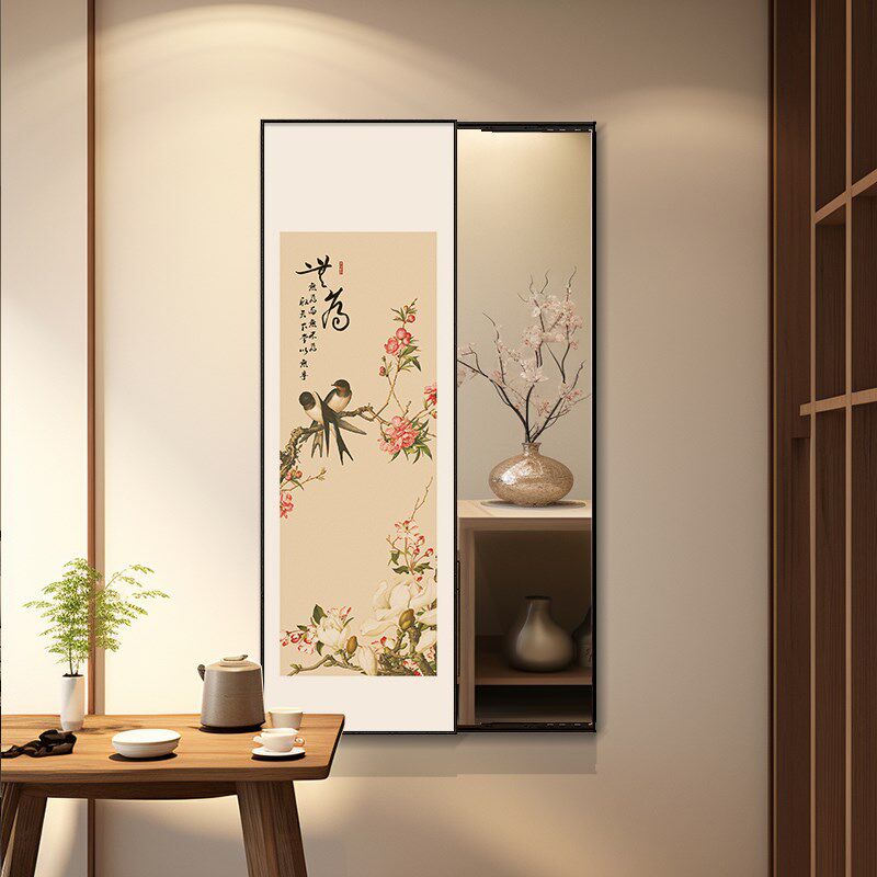 中古风全身镜壁挂式画玄关隐身立身镜可关闭卧室穿衣镜上墙壁画
