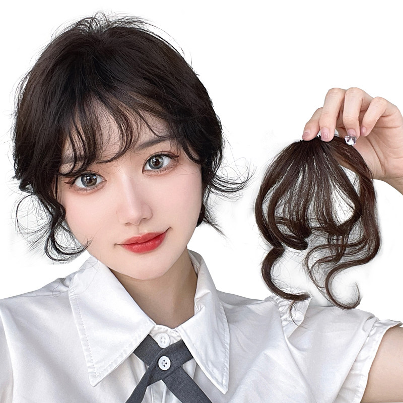 真发浏海假发女自然前额空气卷发假浏海无痕留海羊毛卷浏海假发片