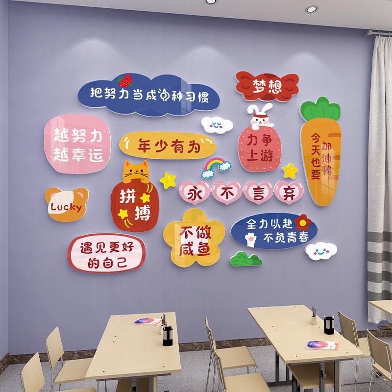 儿童房间布置学生卧室墙面装饰卡通励志文字贴纸遮丑补洞神奇墙贴