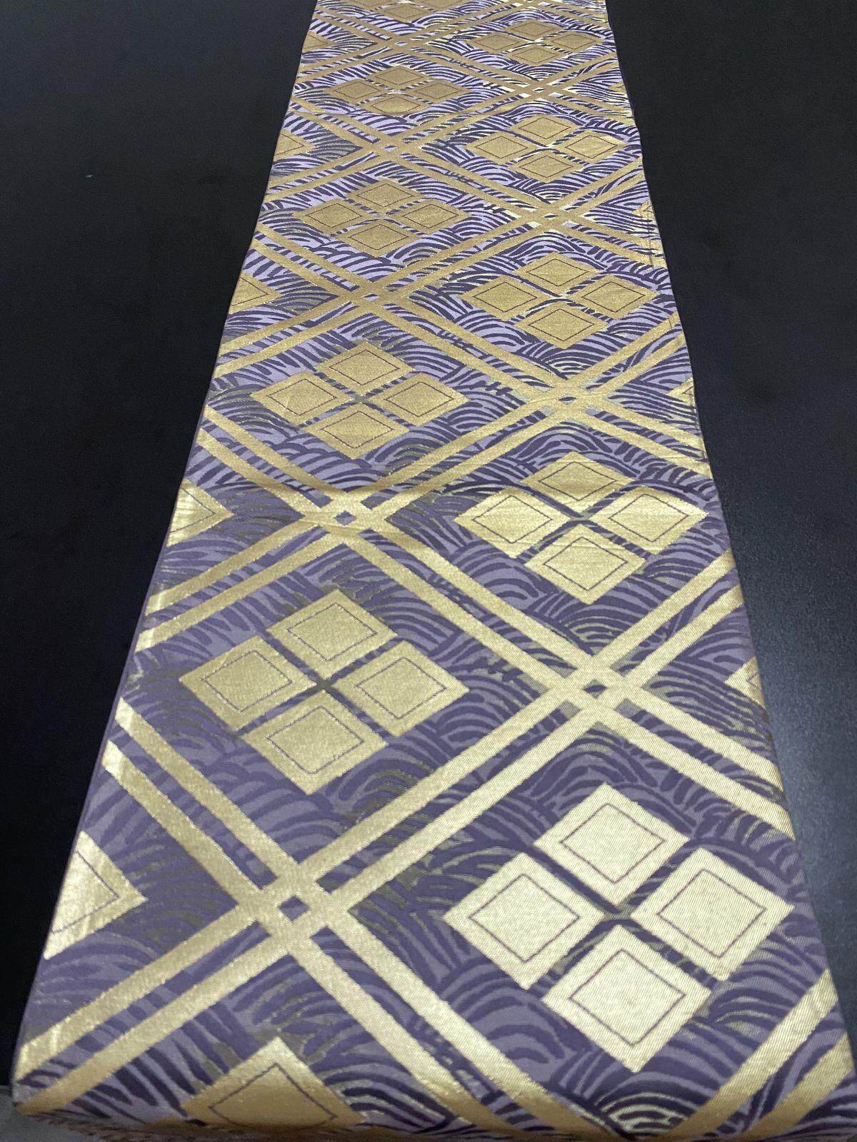 VINTAGE正绢西阵织日式和服六通袋带手工腰带金线装饰茶席桌旗