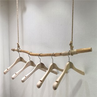 服装店展示架吊顶架悬挂女装陈列吊架树枝衣架麻绳吊杆橱窗吊挂