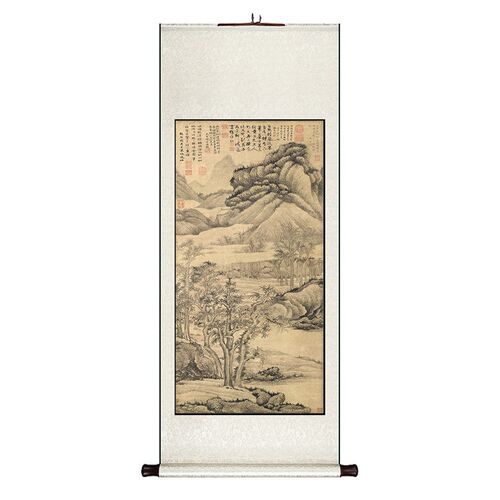 复古卷轴挂画竖版中式玄关装饰画客厅走廊过道壁画餐厅书房墙画