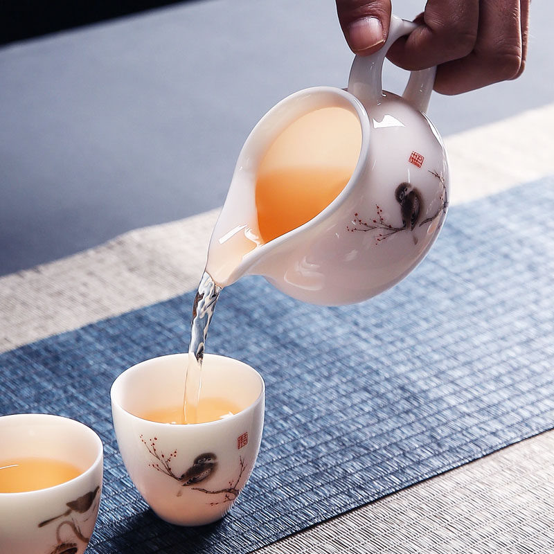 200毫升花鸟山水公道杯功夫茶具配件分茶器公匀杯羊脂玉白瓷茶海