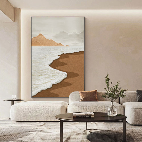 奶油风抽象海浪海景玄关装饰画走廊过道挂画大幅落地客厅风景壁画