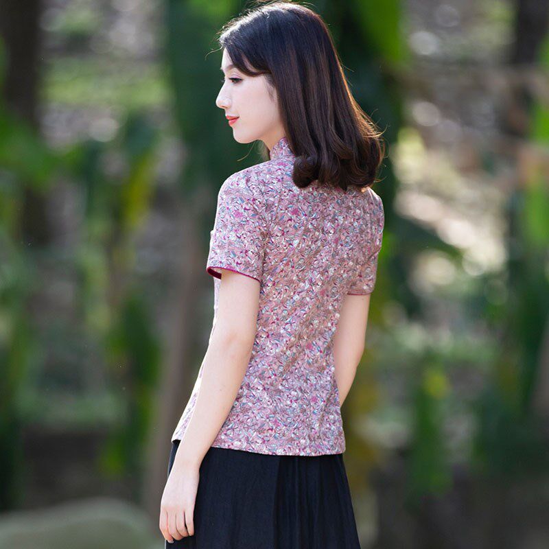 筠雅唐装女中国风旗袍式上衣盘扣短袖复古茶服禅意素衣中式女装夏