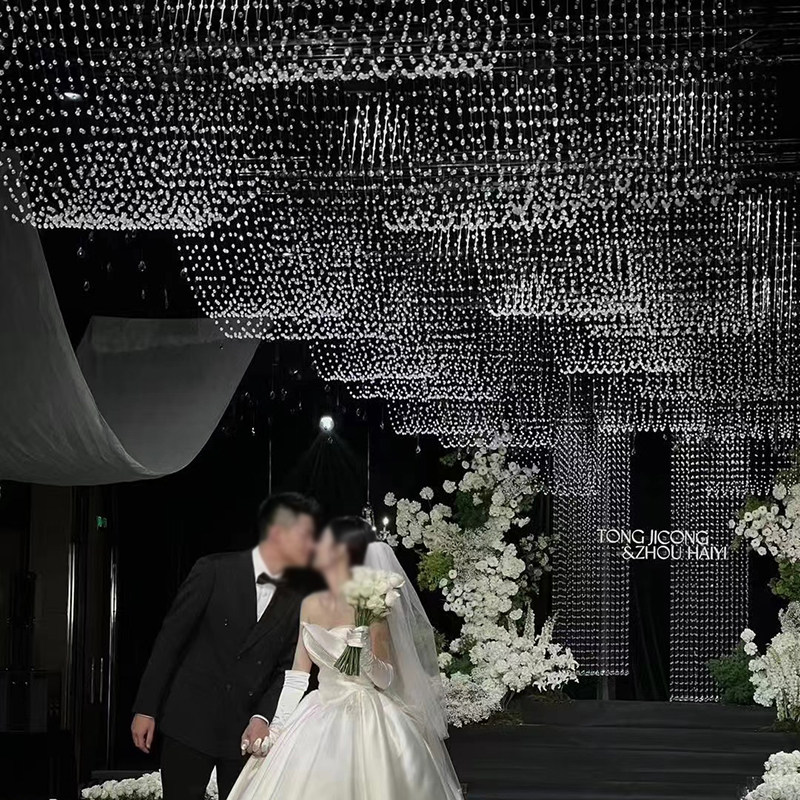 婚庆道具水晶珠帘波浪吊顶珠串韶华路引韩式婚礼堂装饰菠萝珠成品