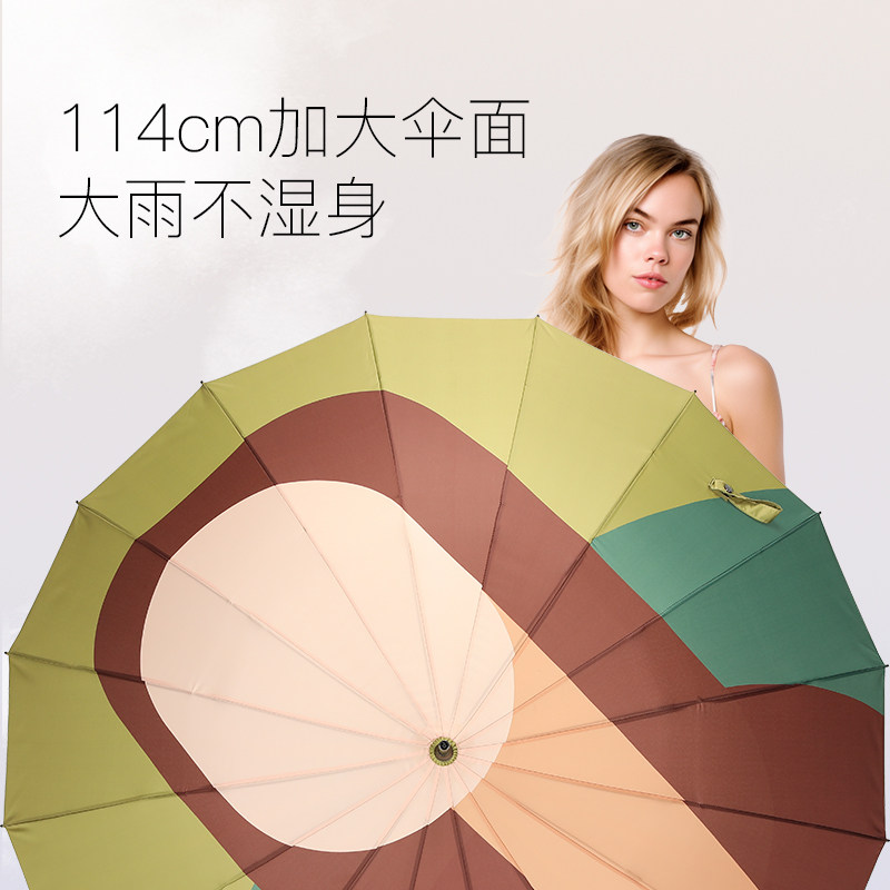 个性创意插画16骨长柄雨伞女复古高档实木弯柄直杆伞加固结实抗风