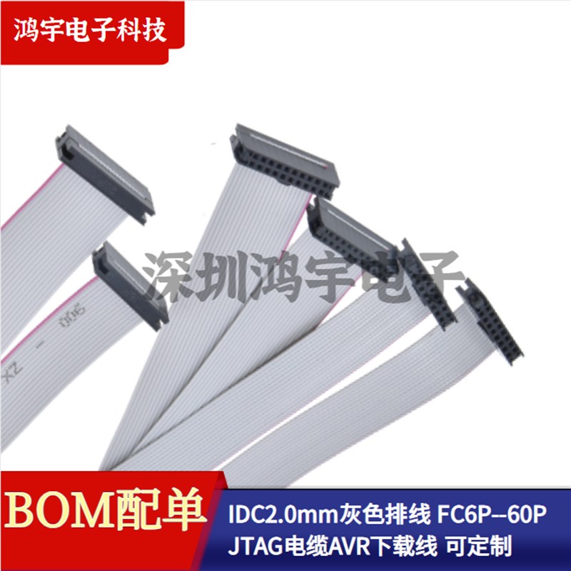 IDC2.0mm灰色排线FC6/8/10/12/14/16/20/26/40PJTAG电缆AVR下载线 - 实物图