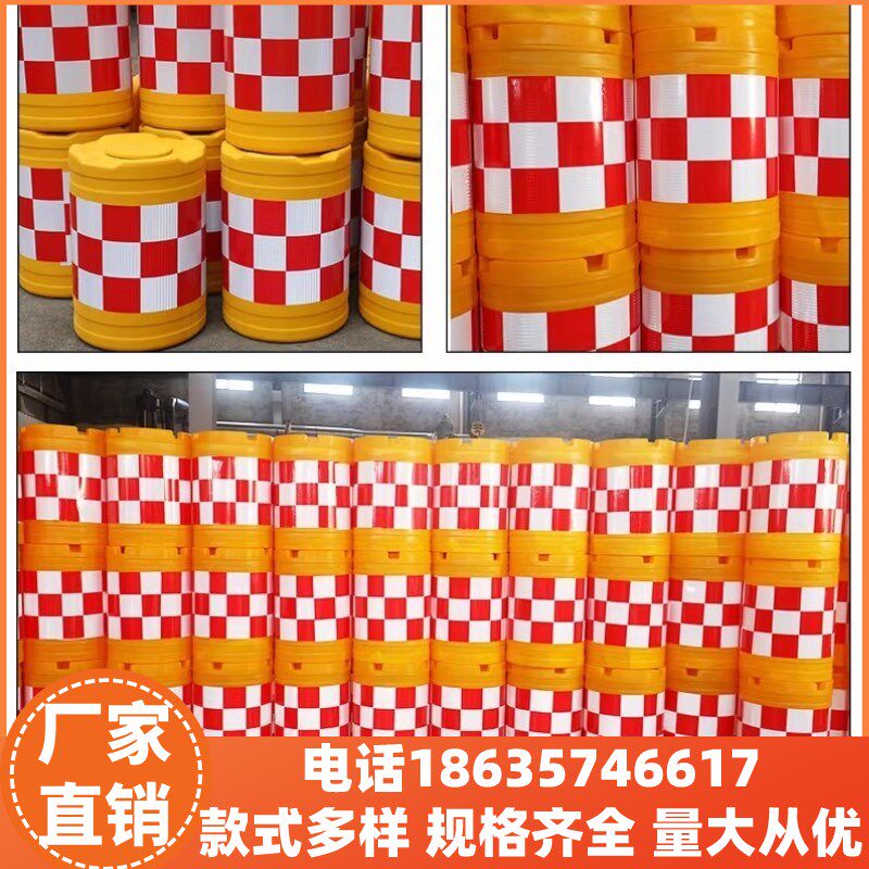 宁夏滚塑防撞桶红色水马围挡塑料桶三孔水马施工分流隔离墩注水桶