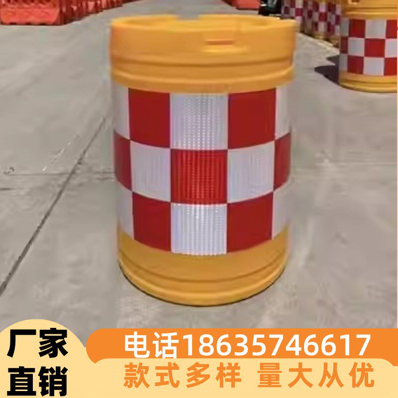 广西滚塑防撞桶红色水马围挡塑料桶三孔水马施工分流隔离墩注水桶