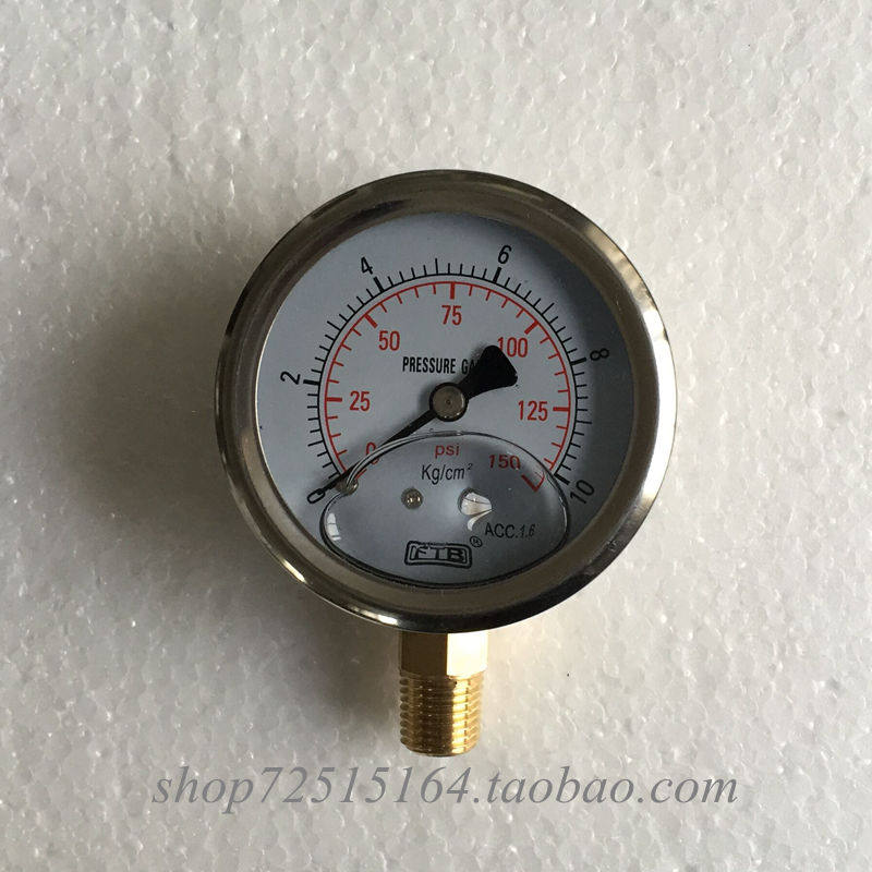 FTB不锈钢YN60耐震压力表0-10公斤油压水压150PSI接头1/4PT立式LM