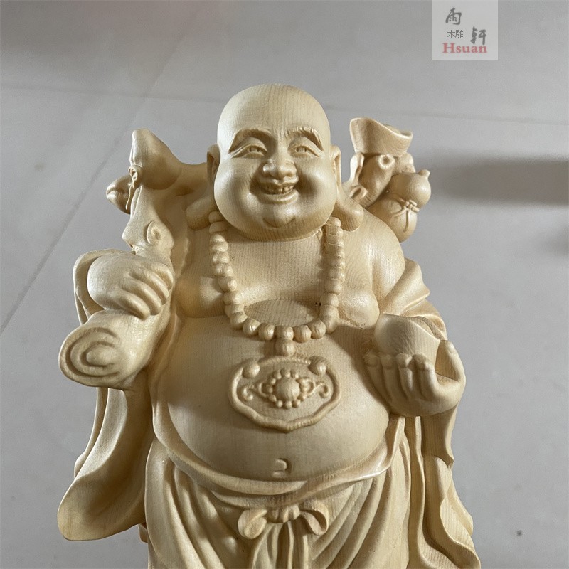 木雕元宝布袋弥勒佛像摆件实木雕刻笑佛家居客厅电视柜招财装饰品