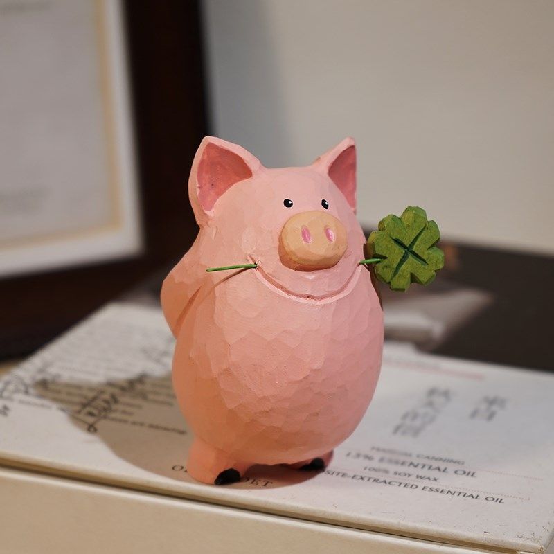 猪大哥也是懂浪漫滴手工木雕摆件可爱桌面装饰品生日情侣礼物