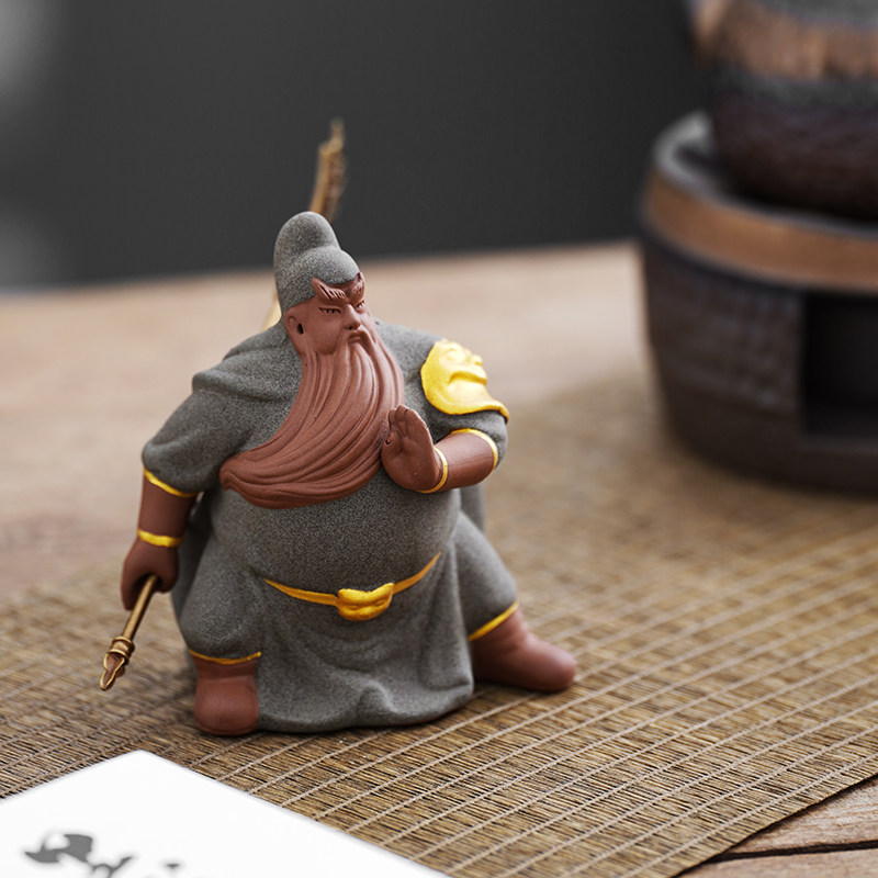 关公陶瓷人物小摆件关羽武财神书房茶桌装饰创意紫砂家居工艺品