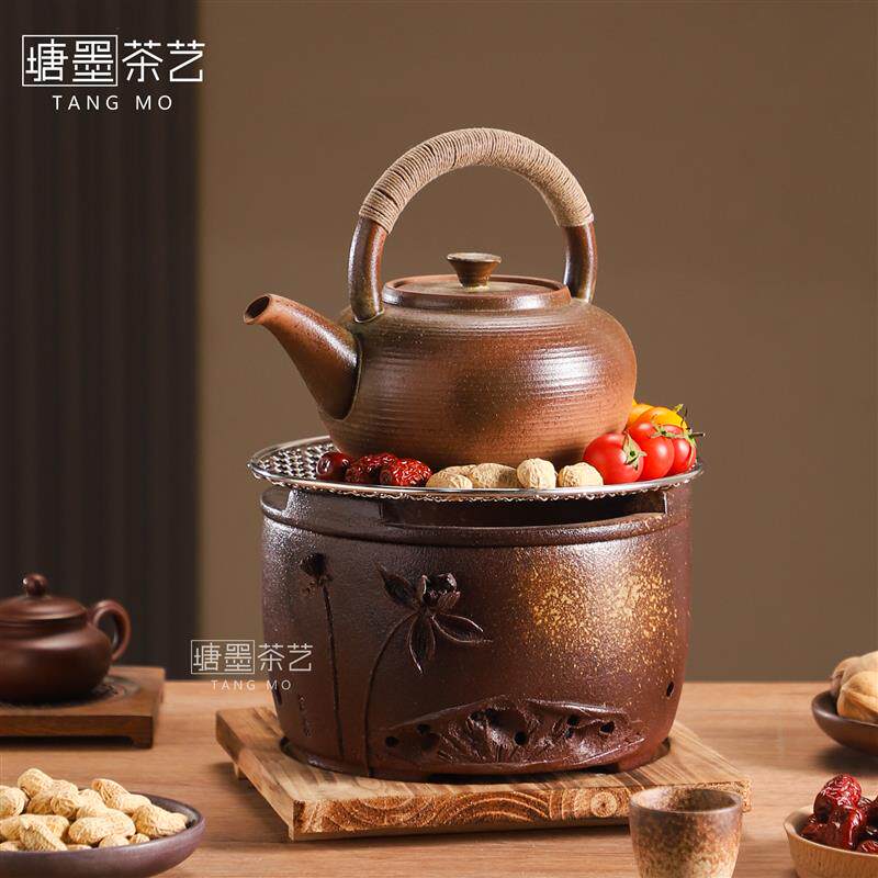 老式围炉煮茶炉复古手工荷花炭炉烧水壶家用陶土柴烧大号炭火炉