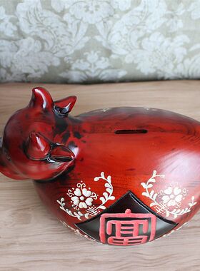牛年家居装饰品摆件生肖牛存钱罐创意木质储蓄罐本命年生日礼品