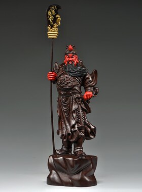 彩绘木雕关公像摆件家用财神客厅玄关装饰工艺品公司店铺开业送礼