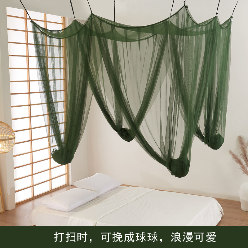 民宿酒店日式简约吊顶通用四开门粘钩式落地免安装蚊帐浪漫宫廷风