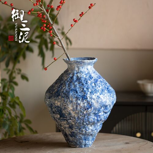 景德镇青花陶瓷花瓶高级感酒店侘寂风干花陶瓷插花装饰禅意摆件