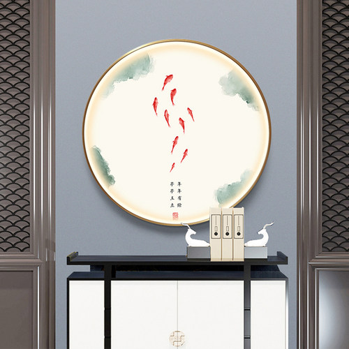 九鱼新中式圆形禅意挂画 客厅玄关办公室壁画 酒店茶室装饰画