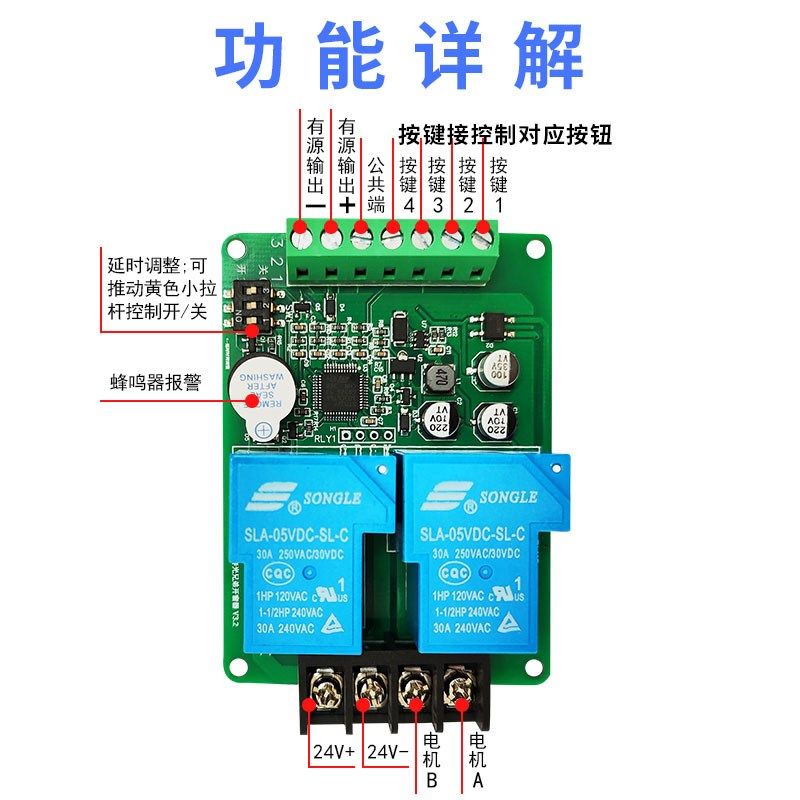 12V24V电机正反转控制模组窗帘百叶窗卷闸门开窗器大功率1000W