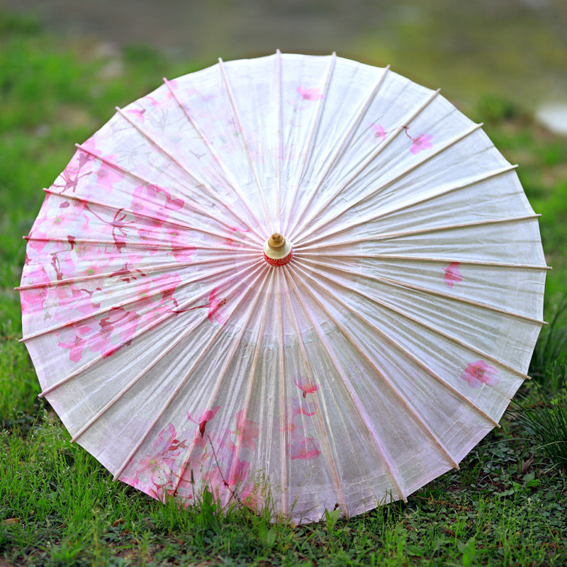 古风桐木油纸伞纯手工防雨防晒 实用中国风舞蹈用伞 桃花山水图复