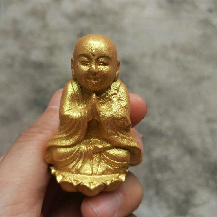 2寸上色小叶黄杨木雕工艺品小摆件手把件 坐莲小金佛
