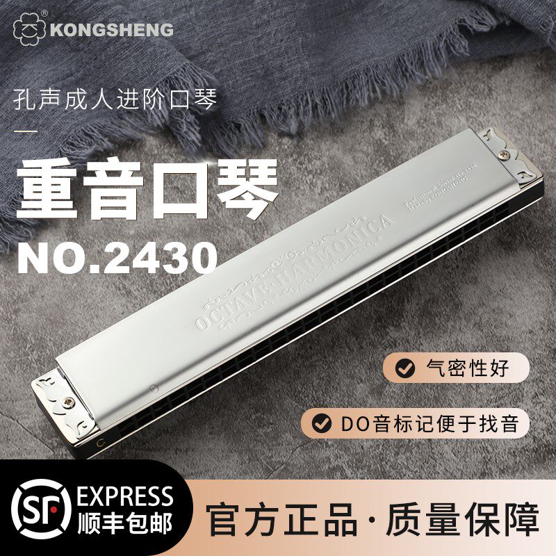 孔声24孔重音口琴初学演奏乐器NO.2430练习复音口琴