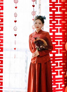 婚房布置长条喜字贴结婚客厅装饰婚礼壁贴窗帘爱心挂饰喜字