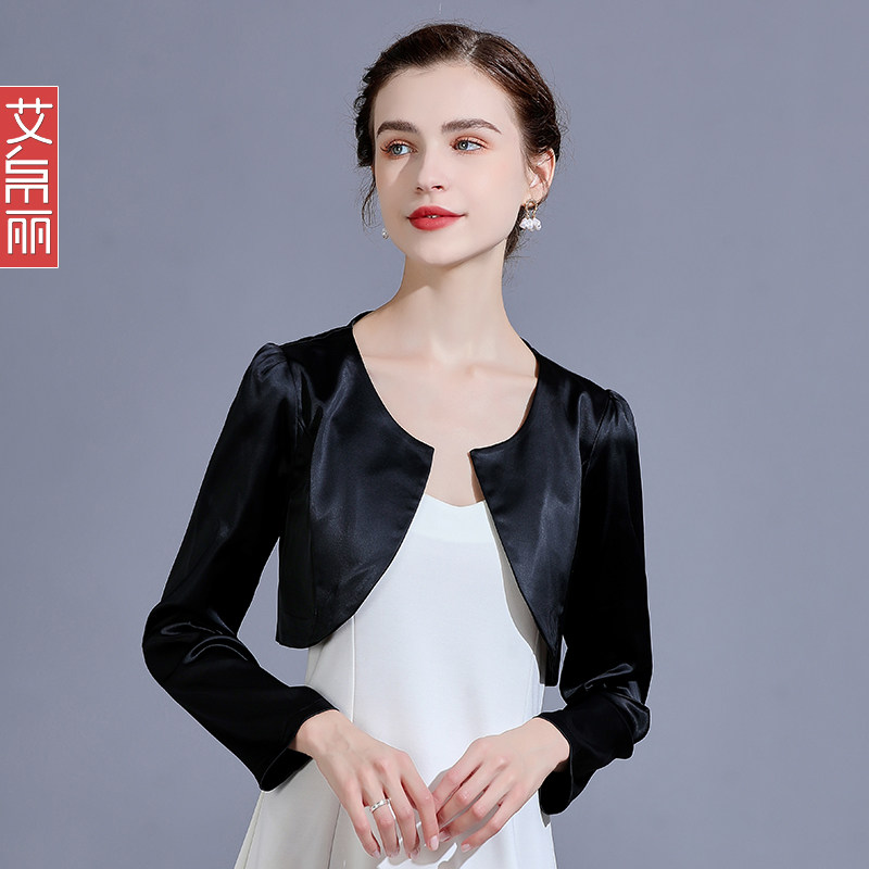 长袖西装外套女 短款春夏季小个子上衣缎面 小披肩外搭夏薄款西服