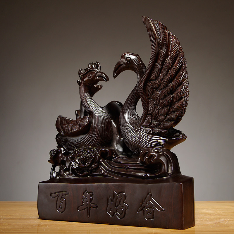 黑檀木雕百年好合天鹅摆件是家居客厅电视柜样板间装饰结婚送礼品