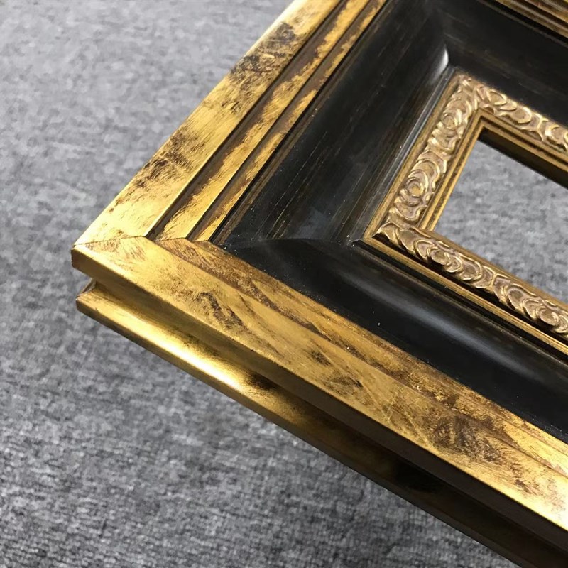 天隆出口欧式黑金色实古典木油画框相框镜框复古挂墙装饰定制装裱
