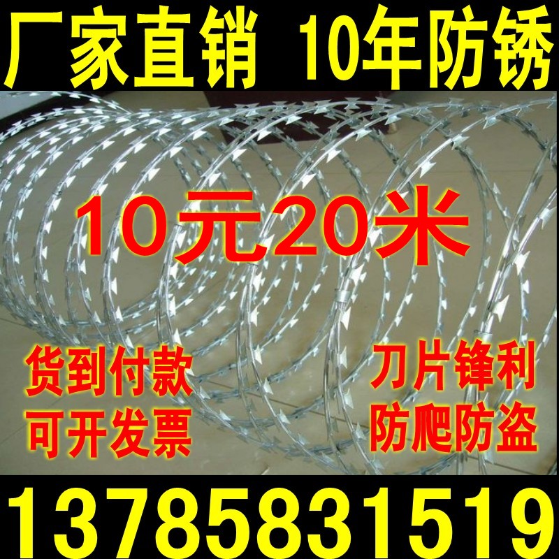 防盗刺滚笼刀片刺绳围墙防护网防爬刺网监狱防盗网刺绳铁蒺藜刺网图片